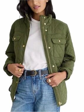 J. Crew 100% Cotton Downtown Field Jacket Quilted Olive Green Size Small